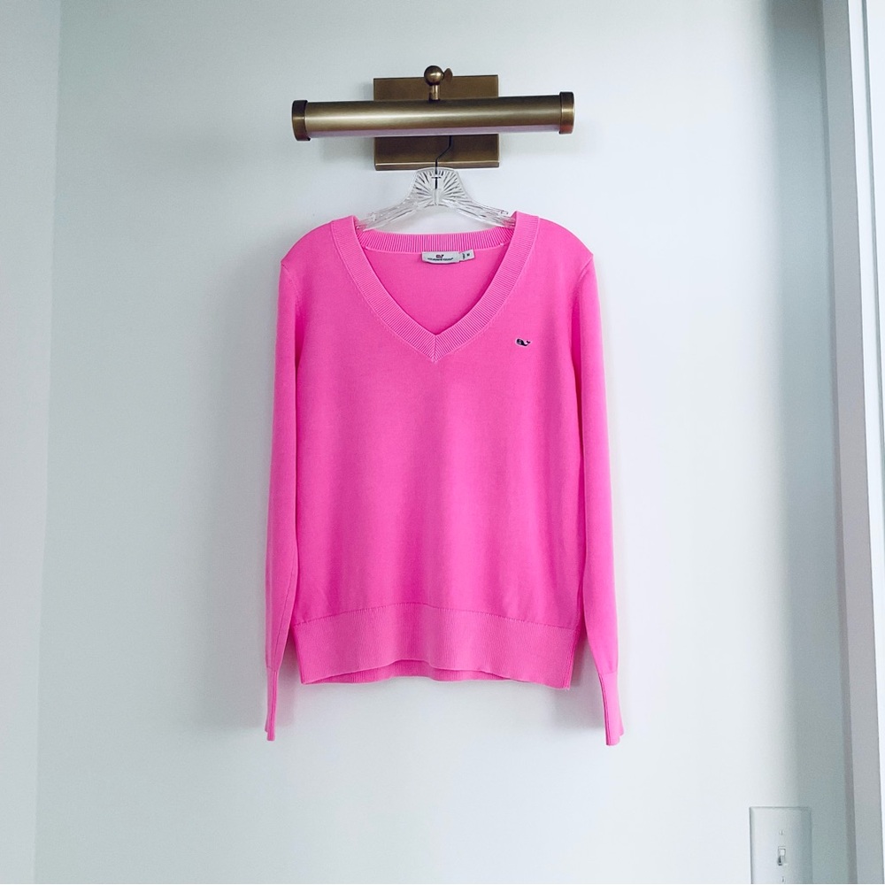 Vineyard Vines Pink V Neck Cotton Sweater, Medium